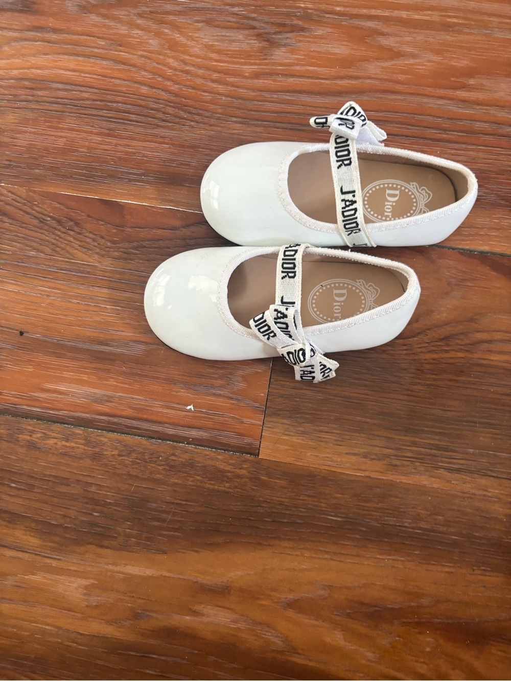 Dior Kids White Patent Mary Jane Shoes with J'Adior Ribbon